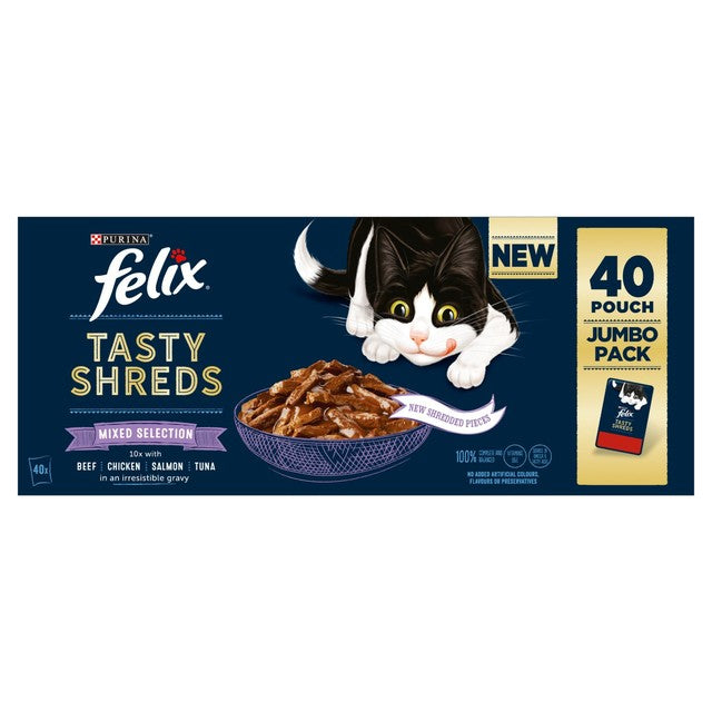 Felix wet cat food shredded in gravy mixed selection 40 x 80g pouches - British product