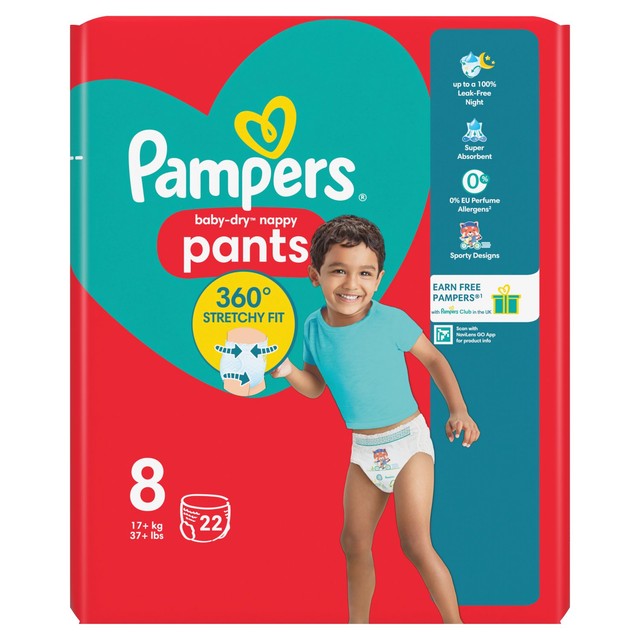 Pampers Baby Dry nappy pants size 8, imported from the UK