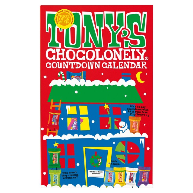 Tony's Chocolonely fairtrade chocolate advent calendar with mixed chocolates 225g (British brand)