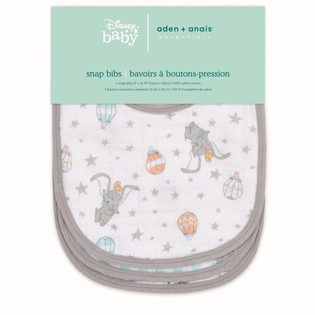 Aden + Anais muslin bibs with snap closure, set of 3, 23x32.5cm - British product