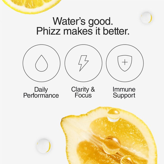 Phizz lemon hydration electrolytes vitamins effervescent tablets 20 tablets, imported from the UK