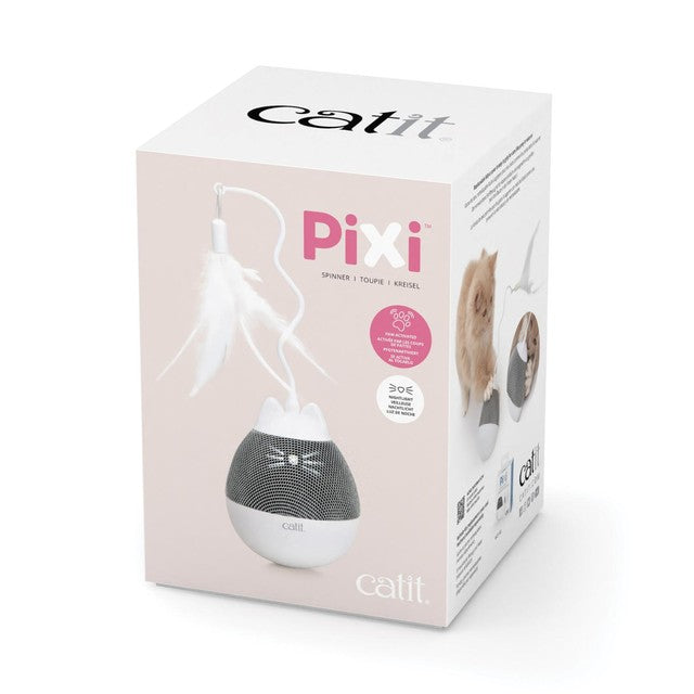 Catit Pixi Spinner White & Grey electronic interactive cat toy - British product