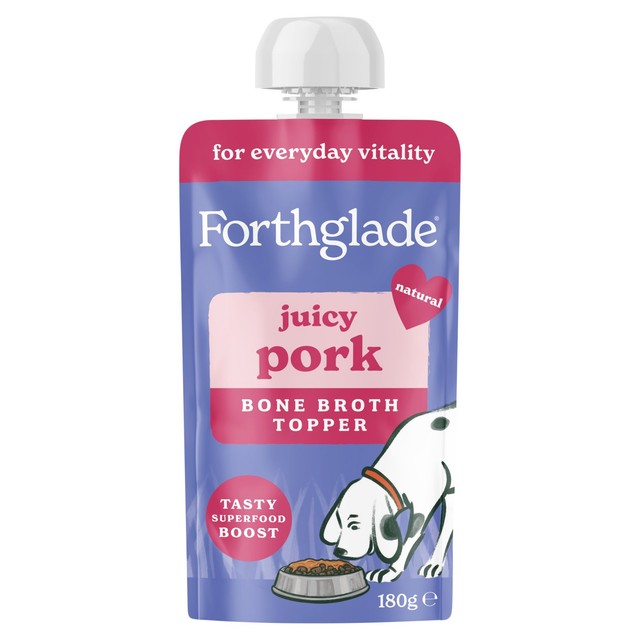 Forthglade bone broth topper for dogs, juicy pork (British brand)