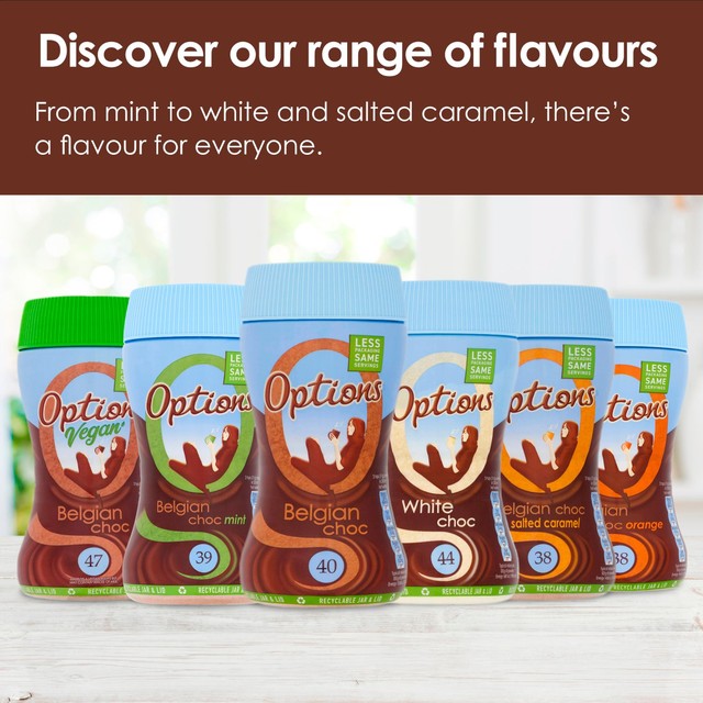 Options mint hot chocolate drink 220g, imported from the UK