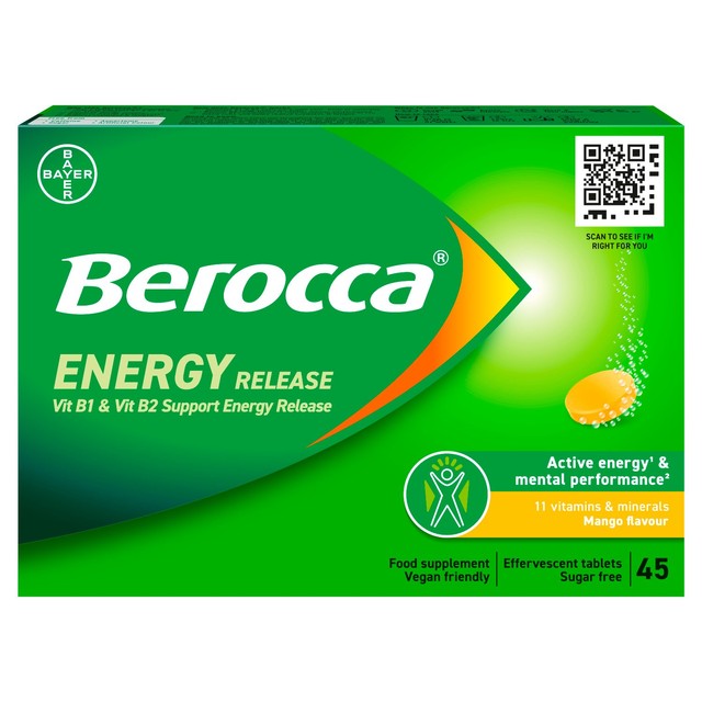 Berocca mango energy effervescent tablets 45 pack (British brand)