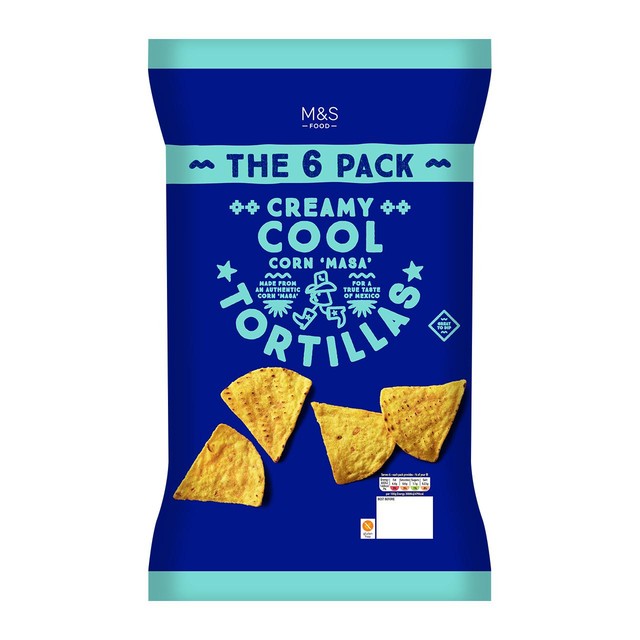 M&S creamy cool tortilla chips 6 x 30g, imported from the UK