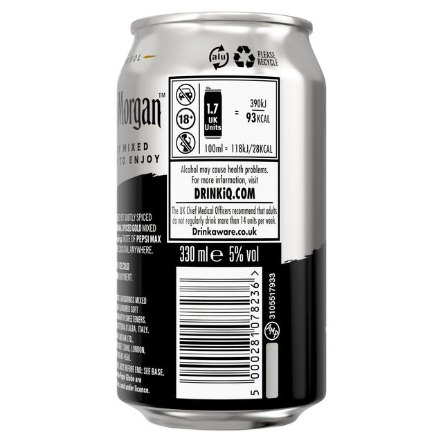 Captain Morgan Original Spiced Gold Rum & Pepsi MAX premixed drink 330ml - British product