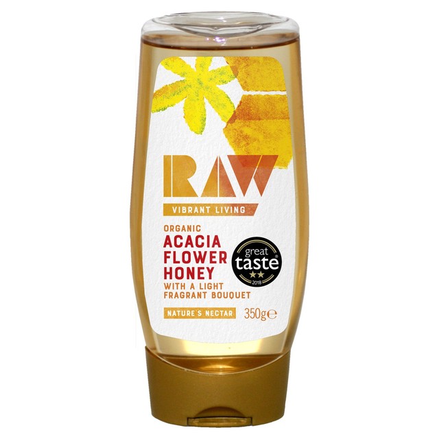 RAW Health Organic Acacia Flower Honey 350g, imported from the UK