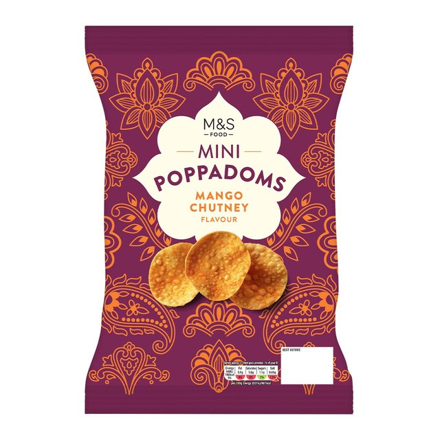 M&S mango chutney flavour mini poppadoms 65g, imported from the UK