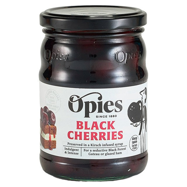 Opies black cherries & kirsch preserved fruit 370g, imported from the UK
