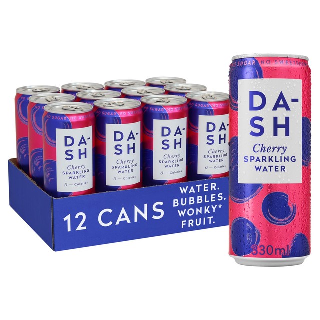 DASH Water Sparkling Cherry 12 x 330ml cans - British product