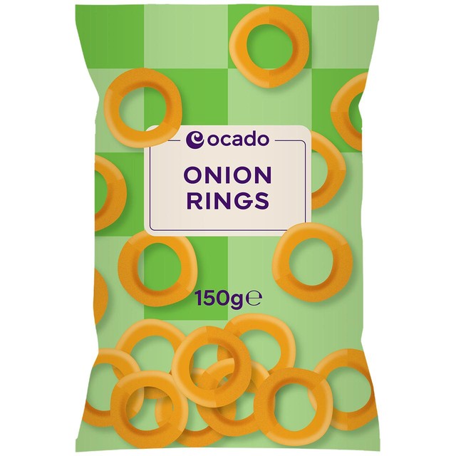 Ocado Onion Rings Crisps 150g, imported from the UK