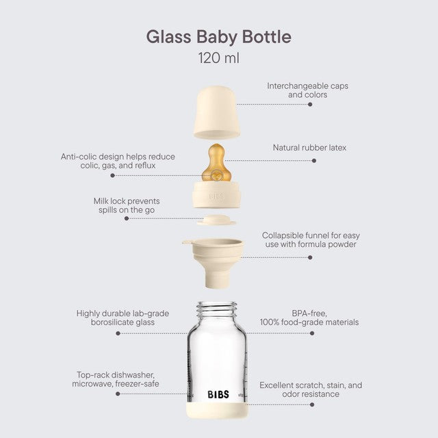 BIBS glass baby bottle slow flow 120ml, imported from the UK