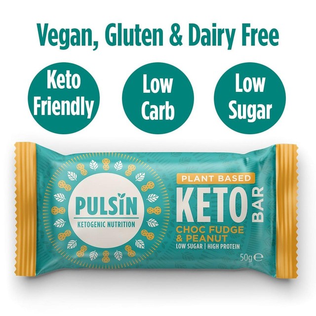 Pulsin Choc Fudge & Peanut Keto Bar 50g, imported from the UK