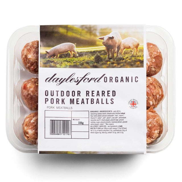 Daylesford Organic outdoor reared pork meatballs 336g - British product