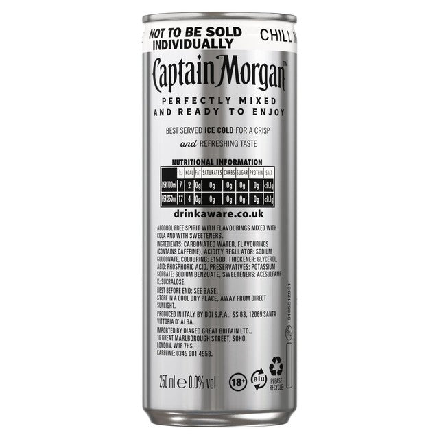 Captain Morgan Spiced Gold alcohol-free cola mixer 4 x 250ml cans - British product