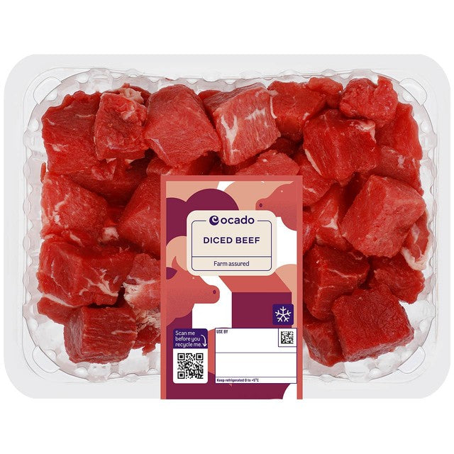 Ocado Lean Diced Beef 500g, imported from the UK