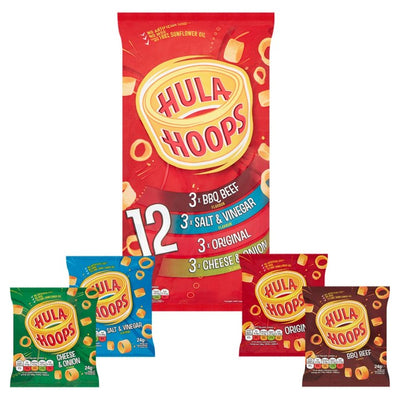 Hula Hoops Variety Multipack Kartoffelringe BBQ Beef Salt Vinegar Original Cheese Onion 12 Pack
