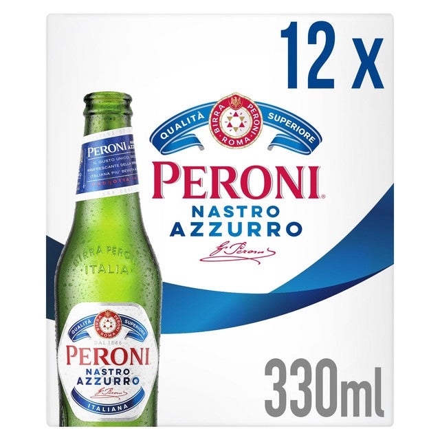 Peroni Nastro Azzurro lager beer 12 x 330ml bottles, imported from the UK