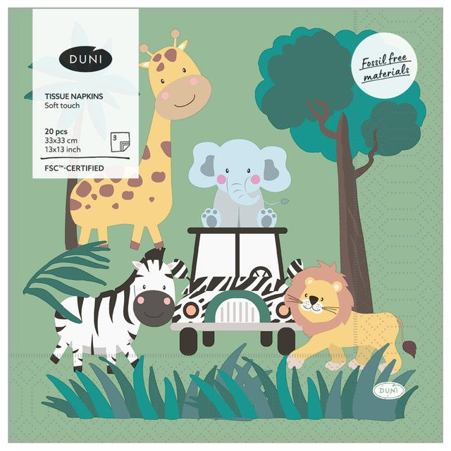 Duni safari kids napkins 20pk, imported from the UK