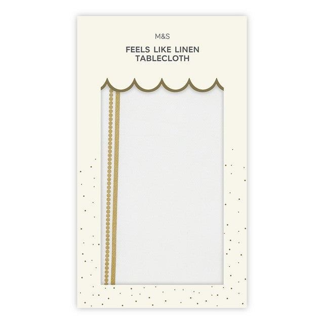 M&S white and gold tablecloth 120mm x 180mm, imported from the UK