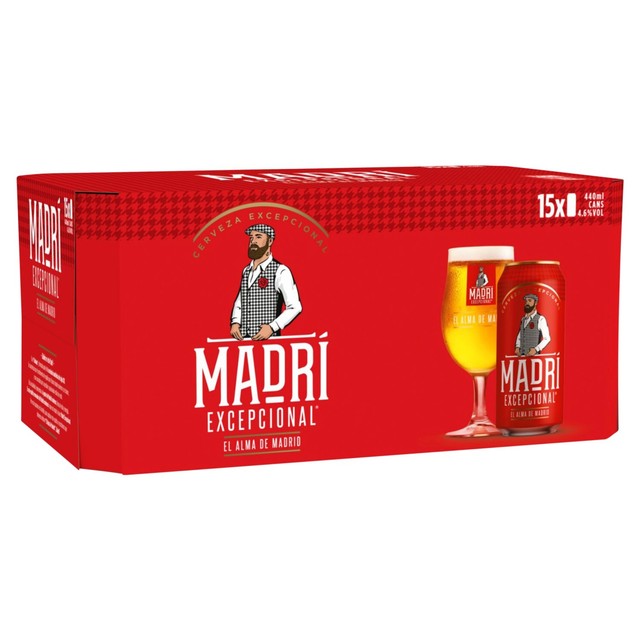 Madri Excepcional premium lager beer can (British brand)