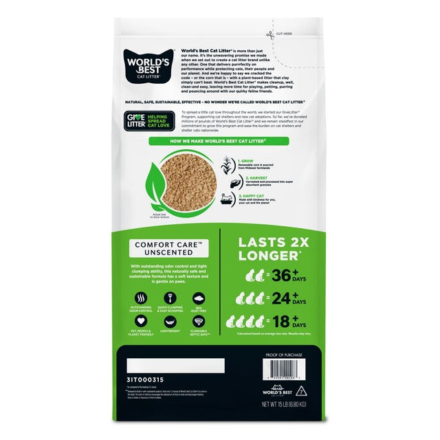 World's Best Comfort Care Unscented cat litter 6.8kg (British brand)
