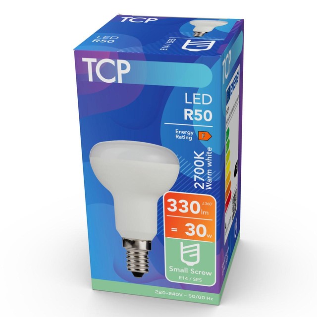 TCP LED spotlight bulb with small screw E14 cap (British brand)