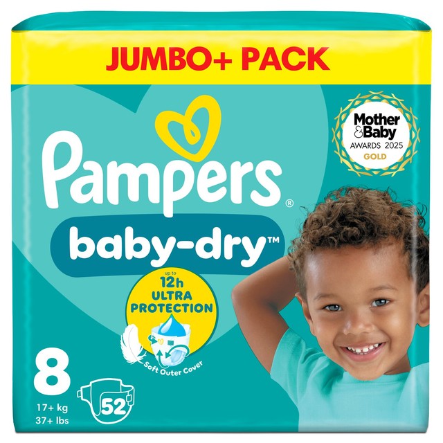 Pampers Baby-Dry nappies Size 8 Jumbo+ Pack, imported from the UK