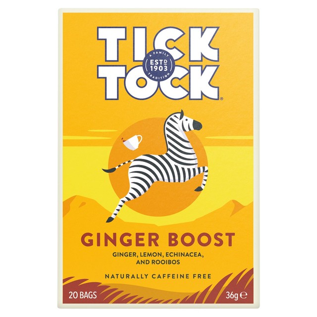 Tick Tock Ginger Boost herbal tea 20 tea bags (British brand)