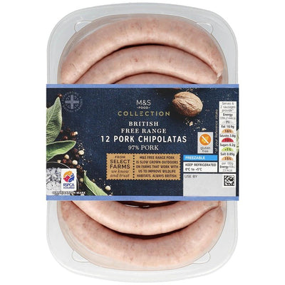 M&S M&S Collection Saucisses chipolatas de porc britanniques élevées en plein air 375g - Acheter en ligne chez McGrocer