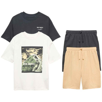M&S Outdoor Travel Shortie Svart Bomull Pyjamassett 8-9 År