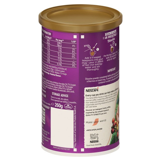 Nescafe mocha chocolate hazelnut frothy coffee powder 260g, imported from the UK