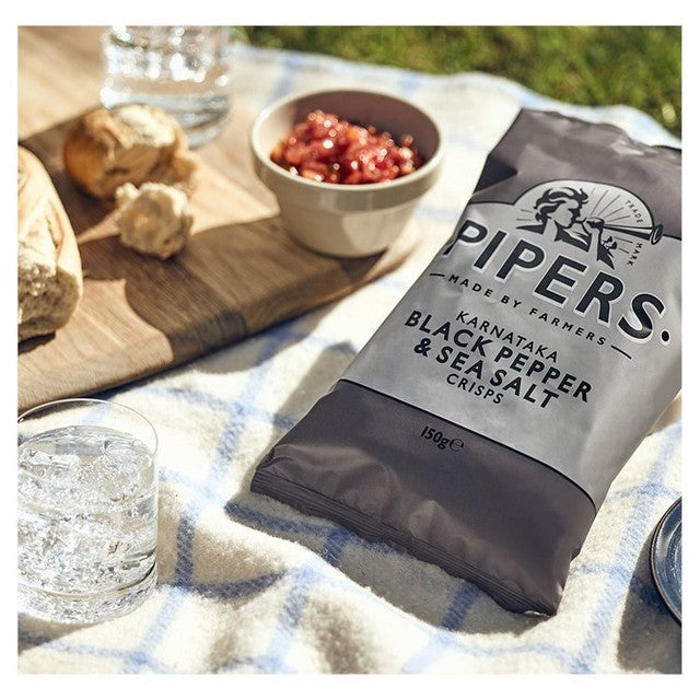 Pipers Black Pepper & Sea Salt crisps 150g, imported from the UK