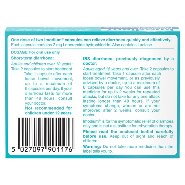 Imodium Original 2mg diarrhoea relief capsules (British brand)