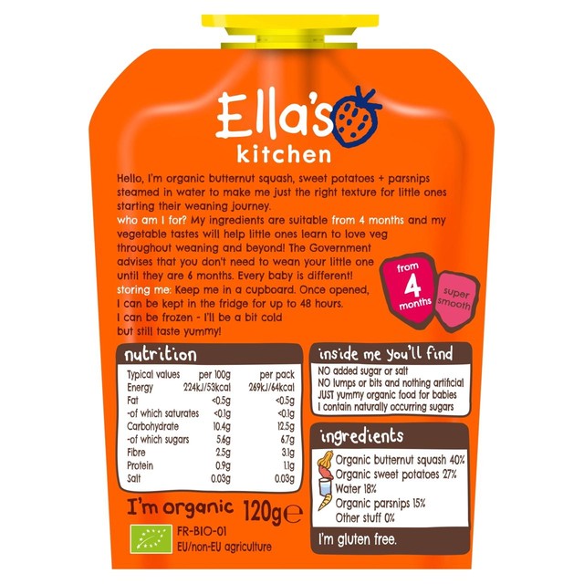 Ella's Kitchen squash sweet potato parsnip baby puree 120g - British product
