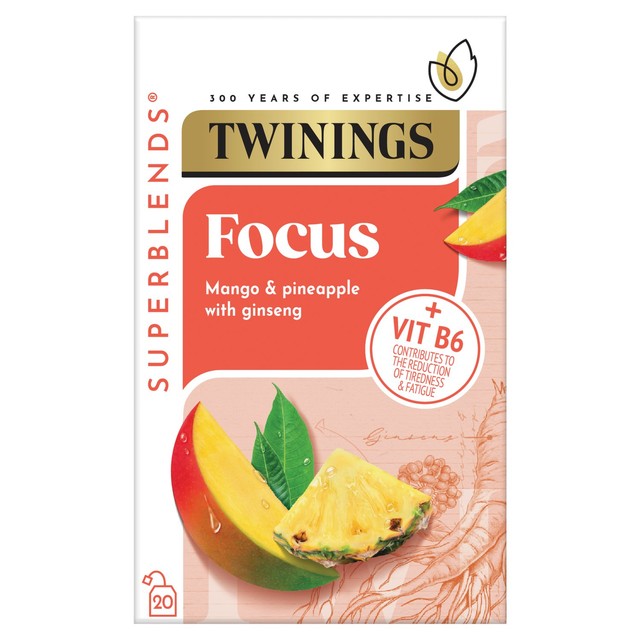 Twinings Superblends Focus mango pineapple herbal tea 20 teabags (British brand)