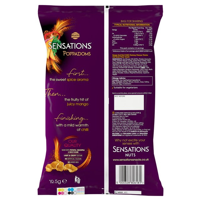 Walkers Sensations Mango Chilli Chutney Poppadoms 82.5g (British brand)