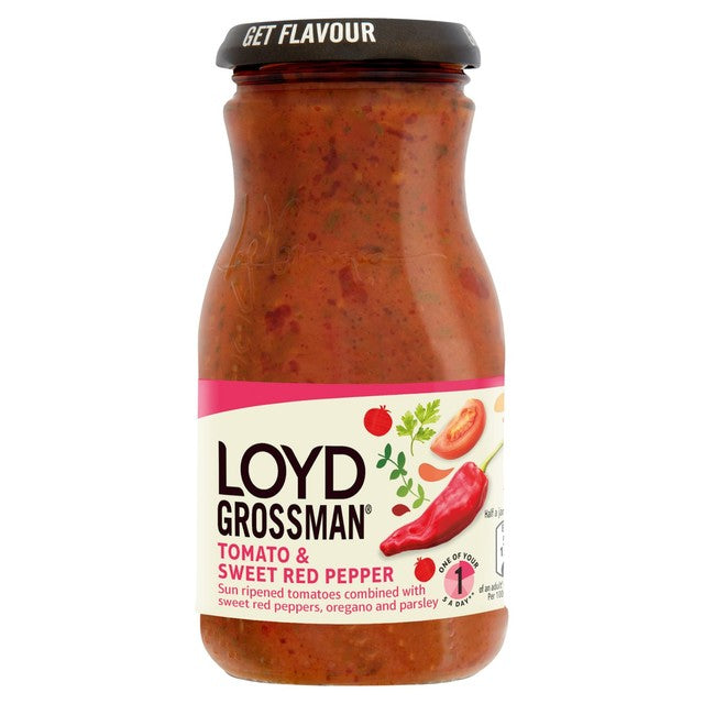 Loyd Grossman Tomato & Sweet Red Pepper pasta sauce 350g jar, UK version