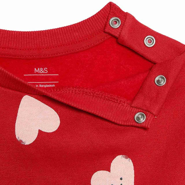 M&S baby heart print sweat outfit red, imported from the UK