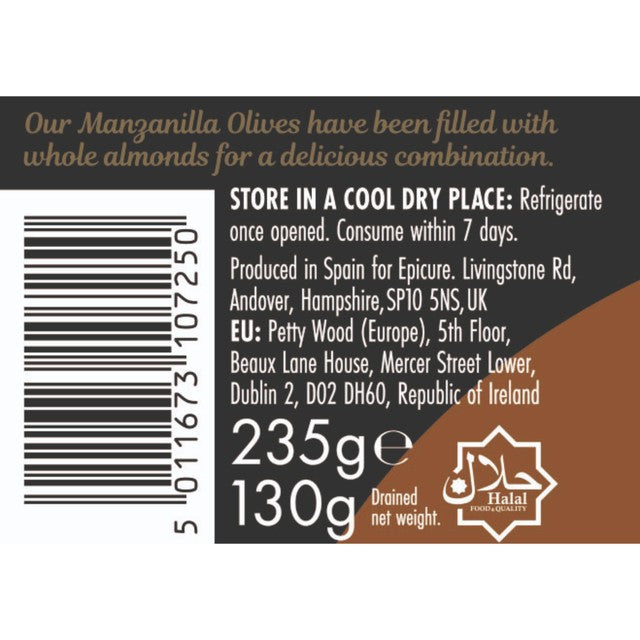 Epicure Manzanilla Olives stuffed with almonds 240g - British product