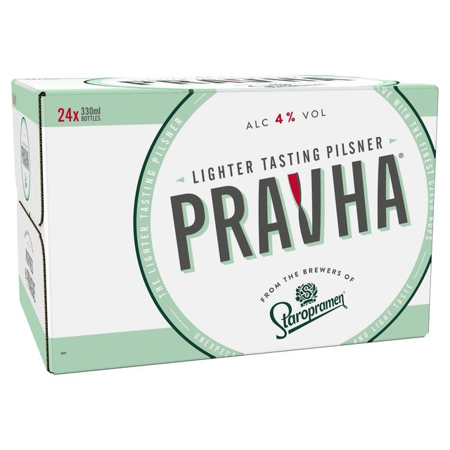Pravha lighter tasting pilsner lager 24 x 330ml, imported from the UK