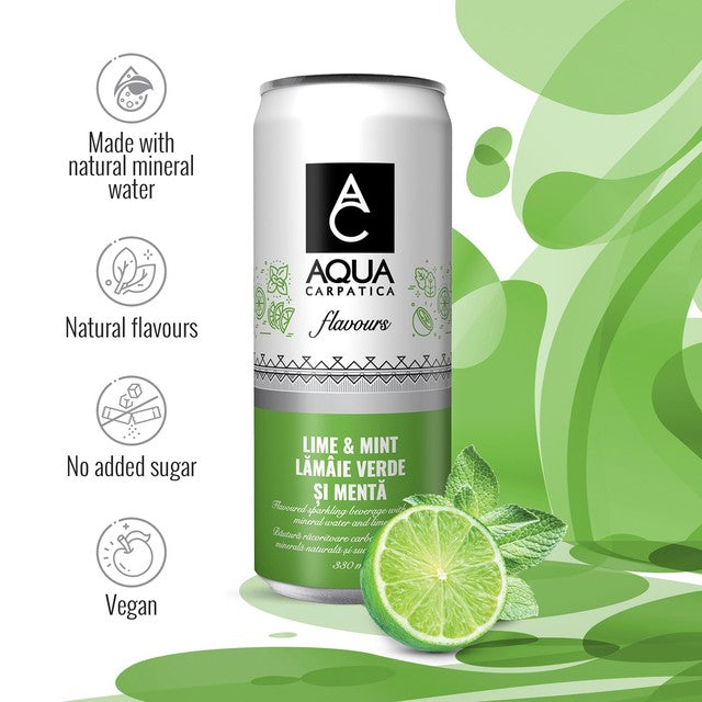 Aqua Carpatica lime & mint sparkling flavoured water 4 x 330ml - British product