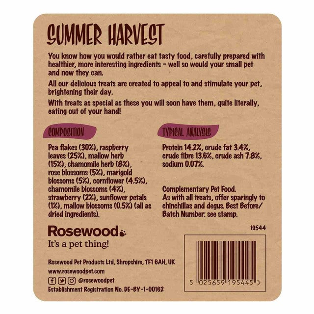 Rosewood Summer Harvest small animal forage treat 150g, imported from the UK
