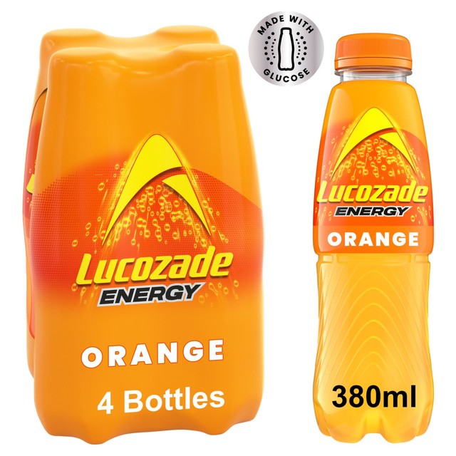 Lucozade Energy Orange Drink 4 x 380ml, imported from the UK