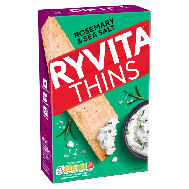 Ryvita rosemary and sea salt flatbread crackers 125g, imported from the UK