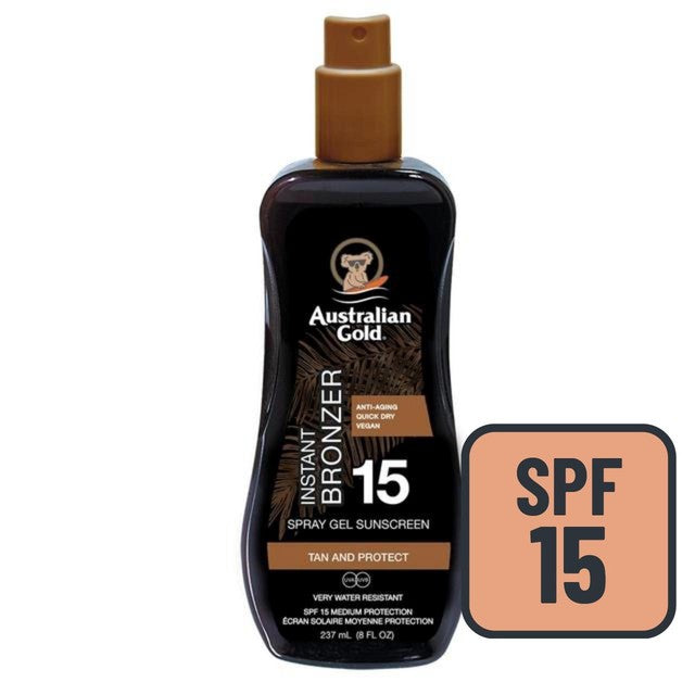 Australian Gold SPF 15 Sunscreen Spray with Instant Bronzer 237ml - British product
