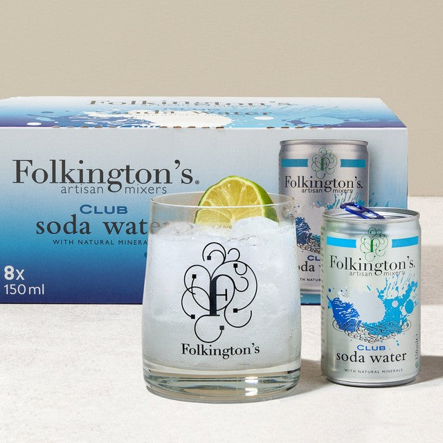 Folkington's club soda water 6 x 330ml cans - British product