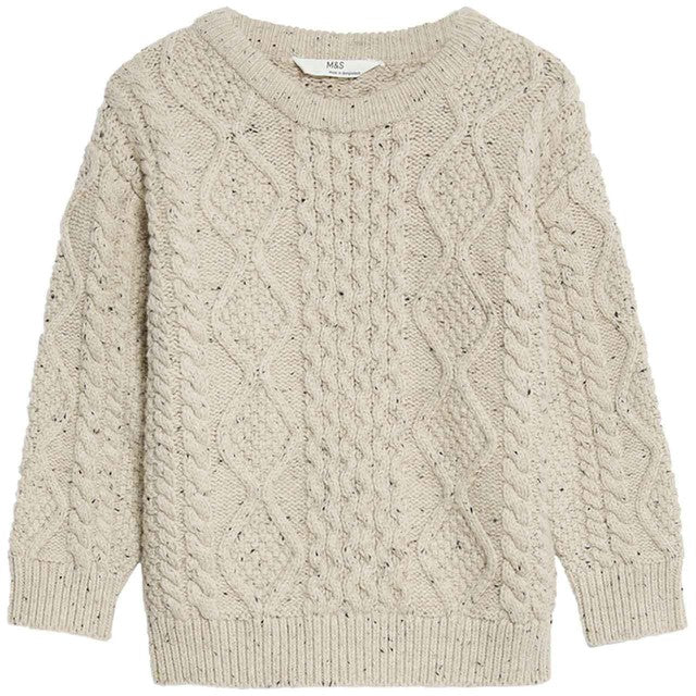 M&S Cable Knitted Jumper Neutral 3-4 Years, imported from the UK