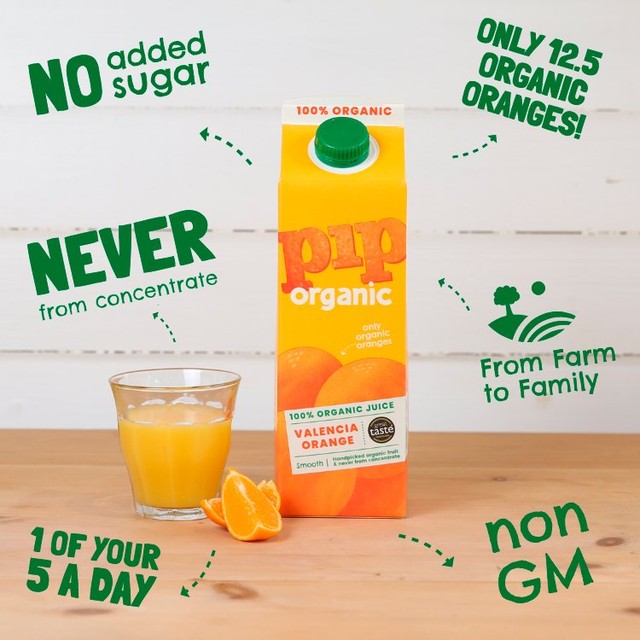 Pip Organic Valencia orange juice 1L, imported from the UK